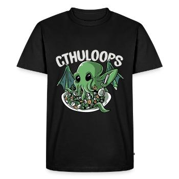 Cthuloops Kawaii Cthulhu mythe parodie de céréales - T-shirt Premium bio Homme - noir - Devant - Nico (187cm)