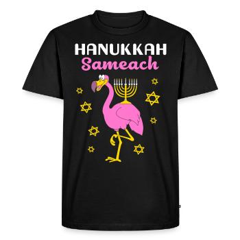 Menorah de flamants roses de Hanoukka - T-shirt Premium bio Homme - noir - Devant - Nico (187cm)