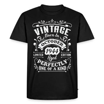 Retro anniversary gift, Vintage in October 1944 - Men's Premium Organic T-Shirt - black - Front - Nico (187cm)