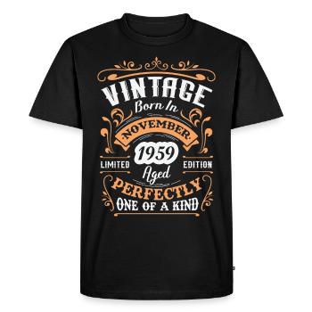 Cadeau d'anniversaire, Vintage né en novembre 1959 - T-shirt Premium bio Homme - noir - Devant - Nico (187cm)
