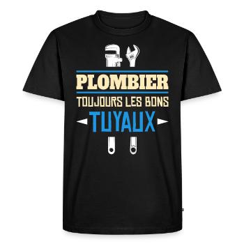 Toujours Les Bons Tuyaux - Humour Plombier - T-shirt Premium bio Homme - noir - Devant - Nico (187cm)