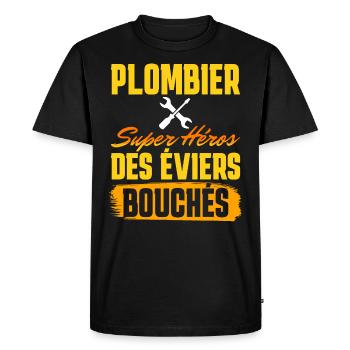 Plombier Super Héros Phrase Humoristique Plombier - T-shirt Premium bio Homme - noir - Devant - Nico (187cm)