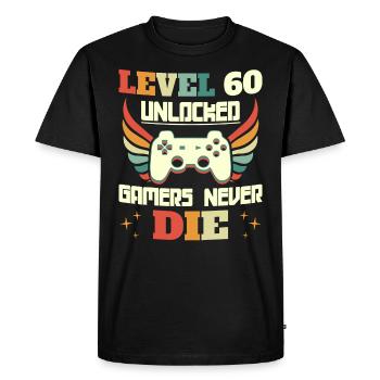Niveau 60 Débloqué Anniversaire Gamer 60 Ans - T-shirt Premium bio Homme - noir - Devant - Nico (187cm)