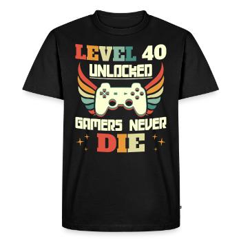 Niveau 40 Débloqué Anniversaire Gamer 40 Ans - T-shirt Premium bio Homme - noir - Devant - Nico (187cm)