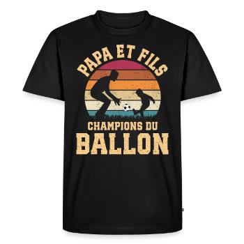 Foot Papa Et Fils Champions Du Ballon - T-shirt Premium bio Homme - noir - Devant - Nico (187cm)