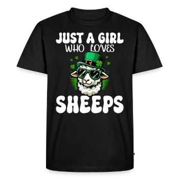 Fille Qui Adore Les Moutons Saint Patrick - T-shirt Premium bio Homme - noir - Devant - Nico (187cm)
