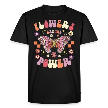 Retro Butterfly Flowers 70s and 80s - Men's Premium Organic T-Shirt - black - Front - Nico (187cm)