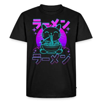 Rétro Kawaii Chat Mangeant Ramen - T-shirt Premium bio Homme - noir - Devant - Nico (187cm)