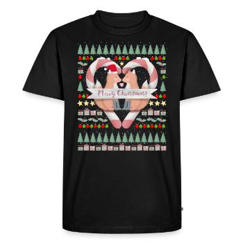Funny Christmas foxes heart Xmas pattern - Men's Premium Organic T-Shirt - black - Front - Nico (187cm)