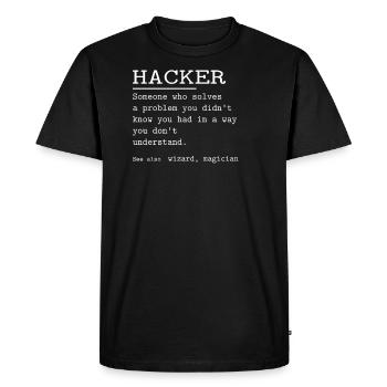 HACKER - Men's Premium Organic T-Shirt - black - Front - Nico (187cm)