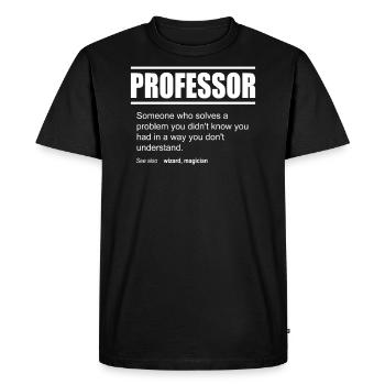 Description drôle chemise professeur édition - T-shirt Premium bio Homme - noir - Devant - Nico (187cm)