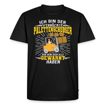 Forklift Driver Shirt The Crazy Pallet Pusher - Men's Premium Organic T-Shirt - black - Front - Nico (187cm)