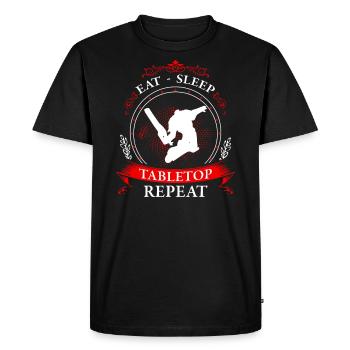 manger. le sommeil. table. répéter. - T-shirt Premium bio Homme - noir - Devant - Nico (187cm)
