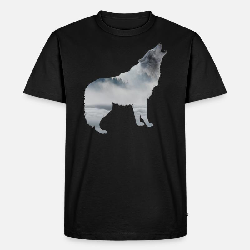 Wolf Natur - Männer Premium Bio T-Shirt - Schwarz