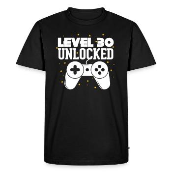 Level 30 - Men's Premium Organic T-Shirt - black - Front - Nico (187cm)