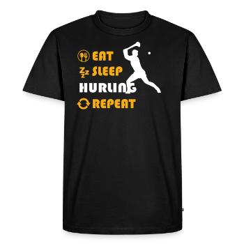 Hurling Graphic Tee Shirt - Men's Premium Organic T-Shirt - black - Front - Nico (187cm)