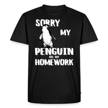 Désolé, mon pingouin a mangé mes devoirs - T-shirt Premium bio Homme - noir - Devant - Nico (187cm)