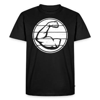 Muscles Biceps Arm Strong Fitness Workout Retro - Men's Premium Organic T-Shirt - black - Front - Nico (187cm)