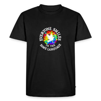 Tout le monde sourit dans la même langue - T-shirt Premium bio Homme - noir - Devant - Nico (187cm)
