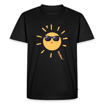 En vacances - Actuellement en vacances Soleil Lunettes de soleil - T-shirt Premium bio Homme - noir - Devant - Nico (187cm)