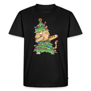 Christmas Funny Cat Christmas Tree Cat - Men's Premium Organic T-Shirt - black - Front - Nico (187cm)