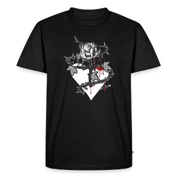 Rose saignante avec tige transversale et cœur, cadeau - T-shirt Premium bio Homme - noir - Devant - Nico (187cm)