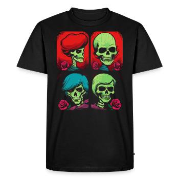 Cartoon Pop Art Image of Skulls and Roses - Men's Premium Organic T-Shirt - black - Front - Nico (187cm)