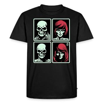 Pop Art tête de mort et cheveux roux - T-shirt Premium bio Homme - noir - Devant - Nico (187cm)