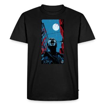 Un jeune homme hurle dans l’horreur de la ville sombre - T-shirt Premium bio Homme - noir - Devant - Nico (187cm)