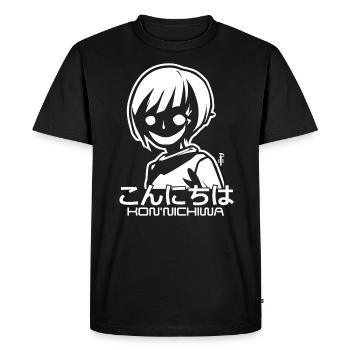 Une fille d’anime effrayante dit Konnichiwa et bonjour - T-shirt Premium bio Homme - noir - Devant - Nico (187cm)