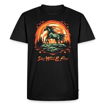 Restez sauvage et libre, des étoiles et un cheval sauvage - T-shirt Premium bio Homme - noir - Devant - Nico (187cm)