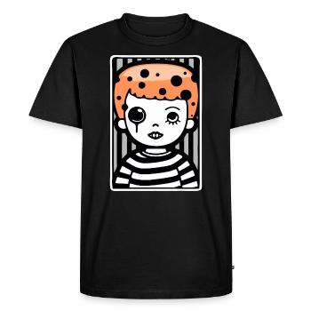 Cheveux roux Cartoon Art Boy en rayures - T-shirt Premium bio Homme - noir - Devant - Nico (187cm)