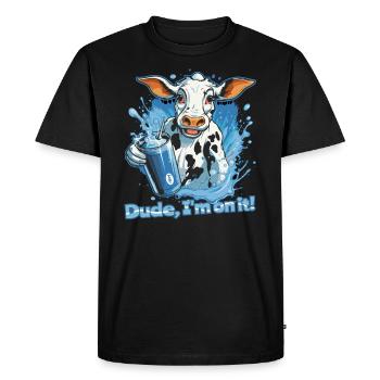 Mon pote, je suis là - une vache de fête - T-shirt Premium bio Homme - noir - Devant - Nico (187cm)