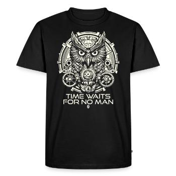 Owls Clock: Clockwork, Time Waits for No One - Men's Premium Organic T-Shirt - black - Front - Nico (187cm)