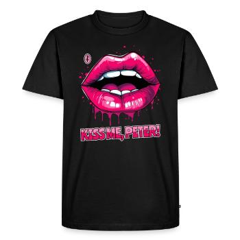 Embrasse-moi, Peter, sur mes lèvres gonflées - T-shirt Premium bio Homme - noir - Devant - Nico (187cm)