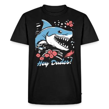 Salut les gars ! Requin de dessin animé frais drôle - T-shirt Premium bio Homme - noir - Devant - Nico (187cm)
