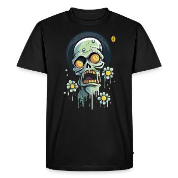 Puissance florale et crâne effrayé - T-shirt Premium bio Homme - noir - Devant - Nico (187cm)