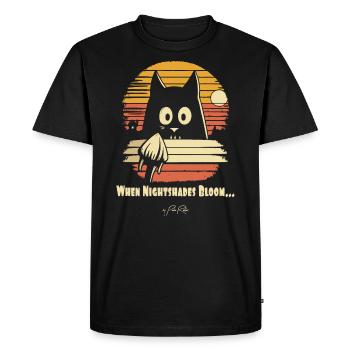Watching Night Flowers Bloom, Retro Cat - Men's Premium Organic T-Shirt - black - Front - Nico (187cm)