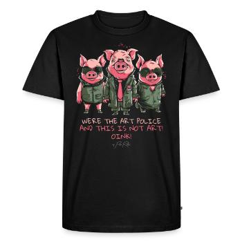 Art Police Pigs: That's not art, Oink! - Men's Premium Organic T-Shirt - black - Front - Nico (187cm)