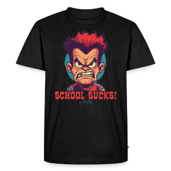Un étudiant voyou de dessin animé dit : L’école est de la merde - T-shirt Premium bio Homme - noir - Devant - Nico (187cm)