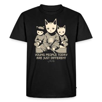 Les jeunes d’aujourd’hui sont différents - T-shirt Premium bio Homme - noir - Devant - Nico (187cm)