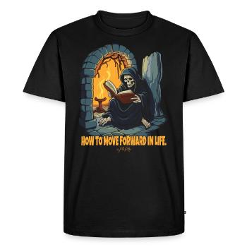 Comment aller de l’avant dans la vie : lire Grim Reaper - T-shirt Premium bio Homme - noir - Devant - Nico (187cm)