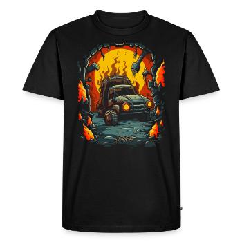 L’enfer pour les mécaniciens : le donjon des voitures de ferraille - T-shirt Premium bio Homme - noir - Devant - Nico (187cm)