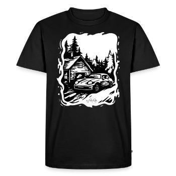 Maison ou cabane dans les bois avec voiture - T-shirt Premium bio Homme - noir - Devant - Nico (187cm)
