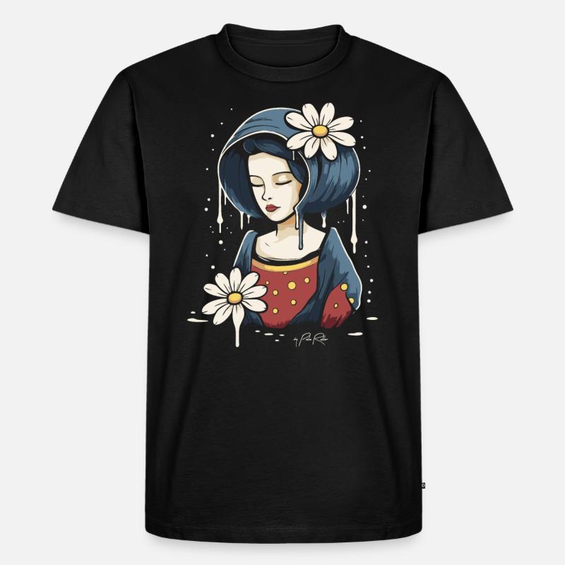 Frau mit Gänseblümchen Blumen - Männer Premium Bio T-Shirt - Schwarz