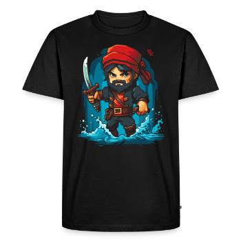 Little Cute Pixel Pirate - Men's Premium Organic T-Shirt - black - Front - Nico (187cm)