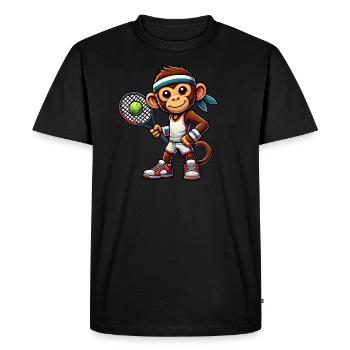 Tennis Playing Monkey Chimpanzee Cartoon - Men's Premium Organic T-Shirt - black - Front - Nico (187cm)