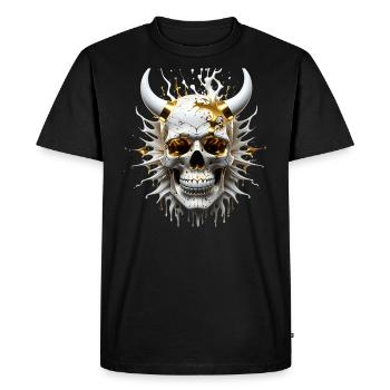 Noble Skull Demon: White & Gold Style Splash - Men's Premium Organic T-Shirt - black - Front - Nico (187cm)