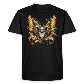 Cat Meets Angel – Majestic Art Art - Men's Premium Organic T-Shirt - black - Front - Nico (187cm)