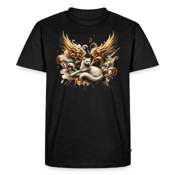 Angel Cat with Golden Wings – Mystical - Men's Premium Organic T-Shirt - black - Front - Nico (187cm)